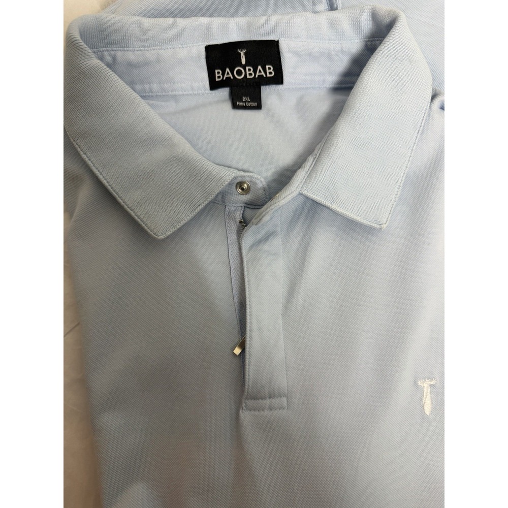 Baobab Men's Size 2XL Blue Pima Cotton Spandex Shirt Sleeve Polo Collar Shirt